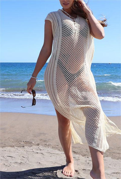 Vest-Style Knitted Dress Sexy Hollow Out Cutout Beach Dress Seaside Vacation Bikini Jacket Swimsuit Sun Protection Clothing - Divinerebel