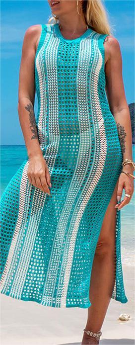 Vest-Style Knitted Dress Sexy Hollow Out Cutout Beach Dress Seaside Vacation Bikini Jacket Swimsuit Sun Protection Clothing - Divinerebel