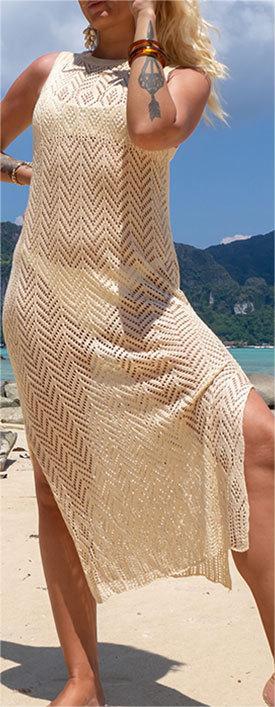 Vest-Style Knitted Dress Sexy Hollow Out Cutout Beach Dress Seaside Vacation Bikini Jacket Swimsuit Sun Protection Clothing - Divinerebel