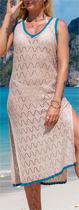 Vest-Style Knitted Dress Sexy Hollow Out Cutout Beach Dress Seaside Vacation Bikini Jacket Swimsuit Sun Protection Clothing - Divinerebel