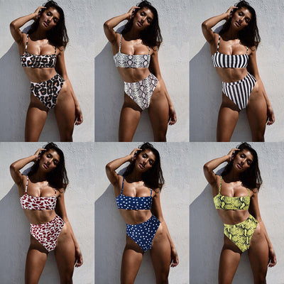 Popular Sexy Strap High Waist Pure Color Split Bikini Swimsuit for Women - Divinerebel