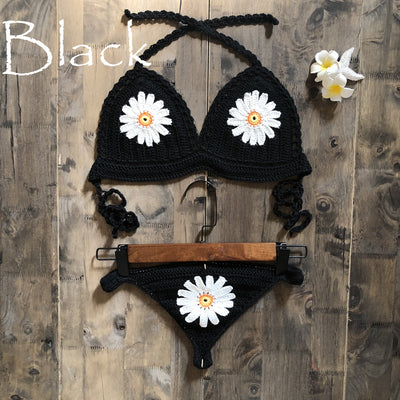 Handmade Woven Hollowed Knitted Women Sexy Bikini Split Swimsuit Set - Divinerebel