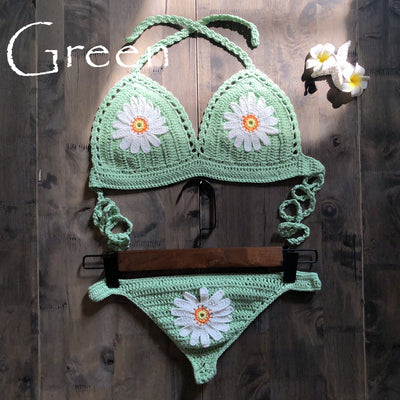 Handmade Woven Hollowed Knitted Women Sexy Bikini Split Swimsuit Set - Divinerebel