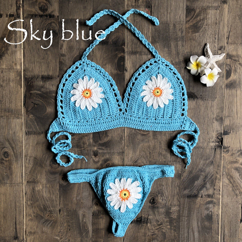 Handmade Woven Hollowed Knitted Women Sexy Bikini Split Swimsuit Set - Divinerebel