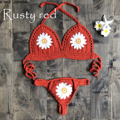 Handmade Woven Hollowed Knitted Women Sexy Bikini Split Swimsuit Set - Divinerebel