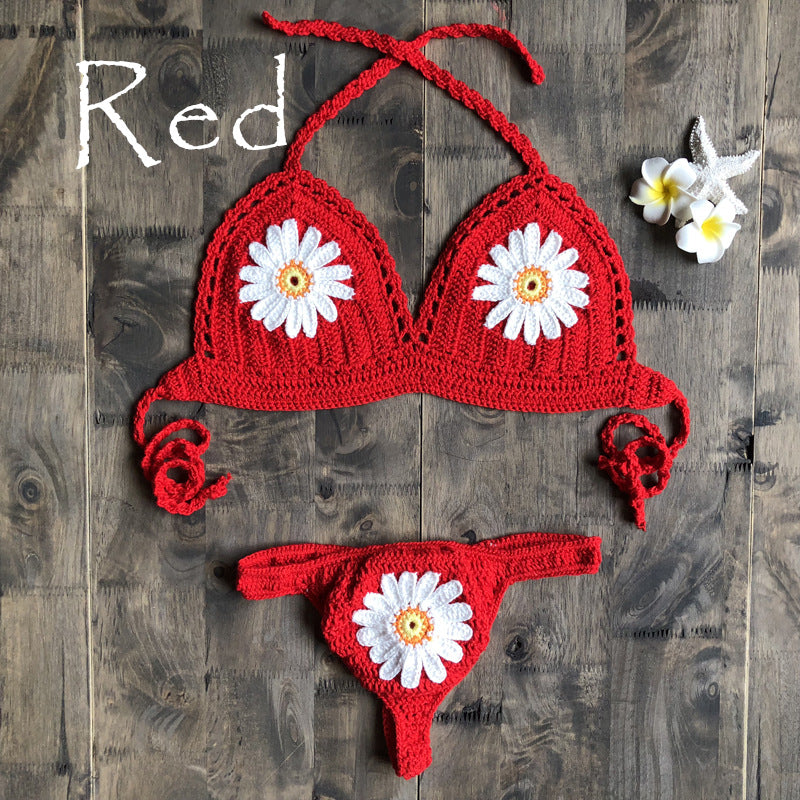 Handmade Woven Hollowed Knitted Women Sexy Bikini Split Swimsuit Set - Divinerebel