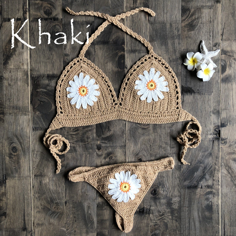 Handmade Woven Hollowed Knitted Women Sexy Bikini Split Swimsuit Set - Divinerebel