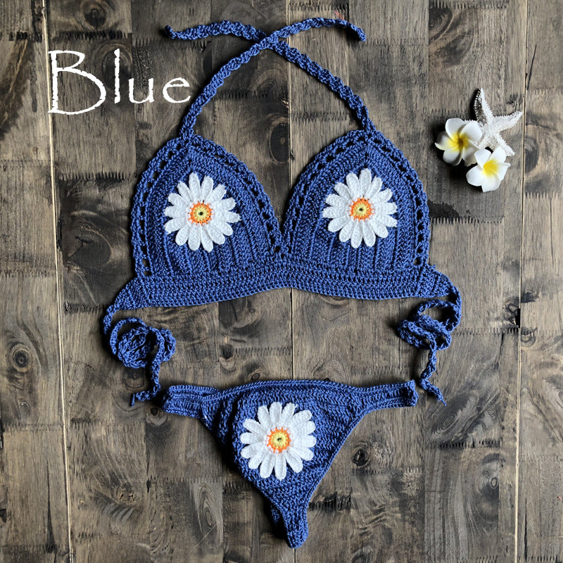 Handmade Woven Hollowed Knitted Women Sexy Bikini Split Swimsuit Set - Divinerebel