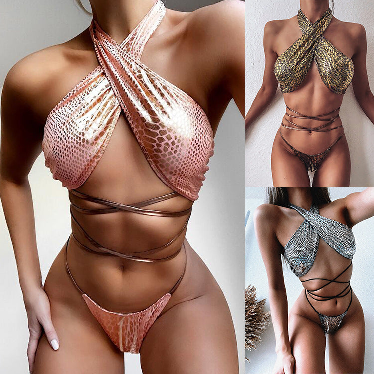 Bikini Sexy Bikini Popular Snake Pattern Fabric Bandage Swimsuit Women Fission Swimsuit - Divinerebel