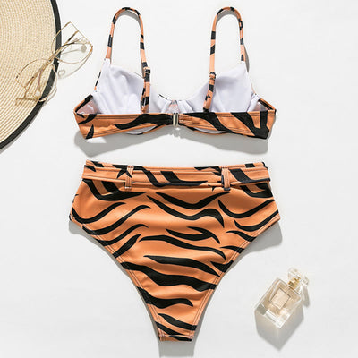 Swimsuit Split Leopard Print High Waist Bikini Printed Swimsuit Bikini - Divinerebel