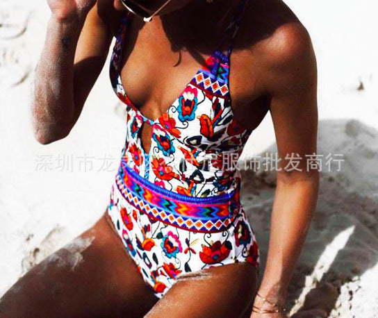 One-Piece Swimsuit Strap Printing Backless Sexy Swimsuit - Divinerebel