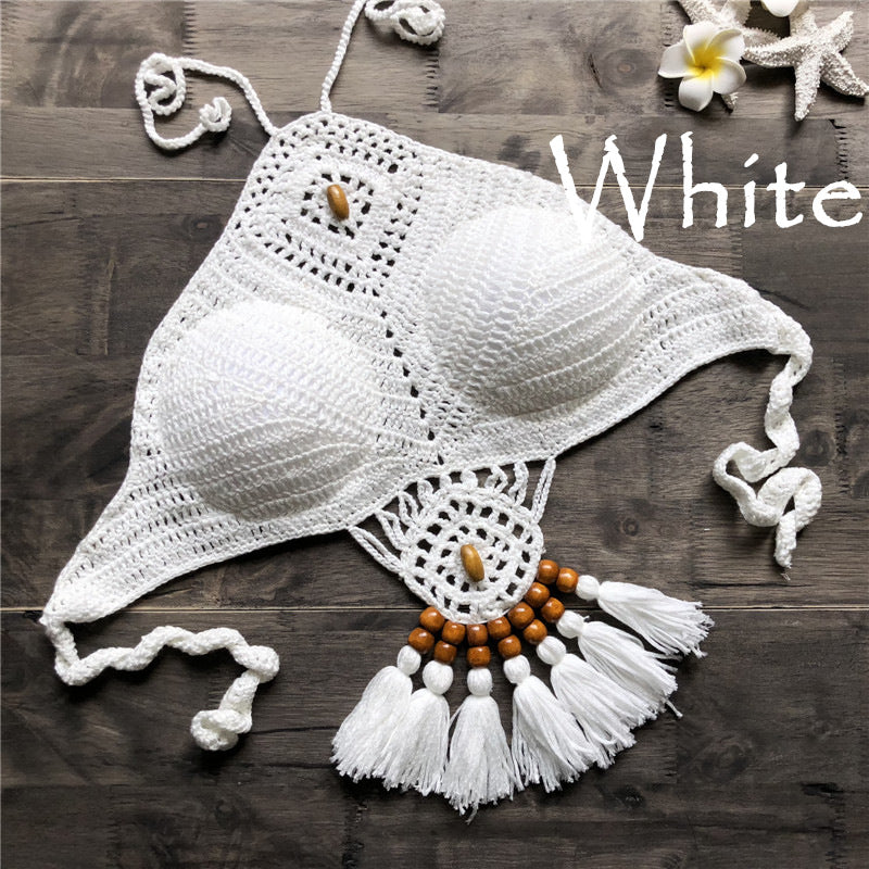 Hand Crocheting Bikini Backless Halter Bra Beach Swimsuit Yoga Tops - Divinerebel