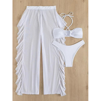 Halter Bikinis Solid Swimsuit Women 3 Pieces Bathing Suits Swimwear Conjunto Biquinis Feminino Trajes De BañO Mujer - Divinerebel