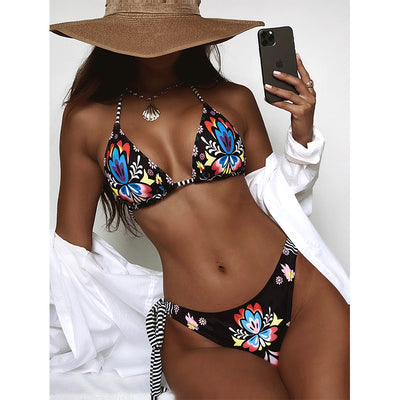 Print Bikinis Sexy Bandage Swimsuit Women Triangle Bathing Suits Swimwear - Divinerebel