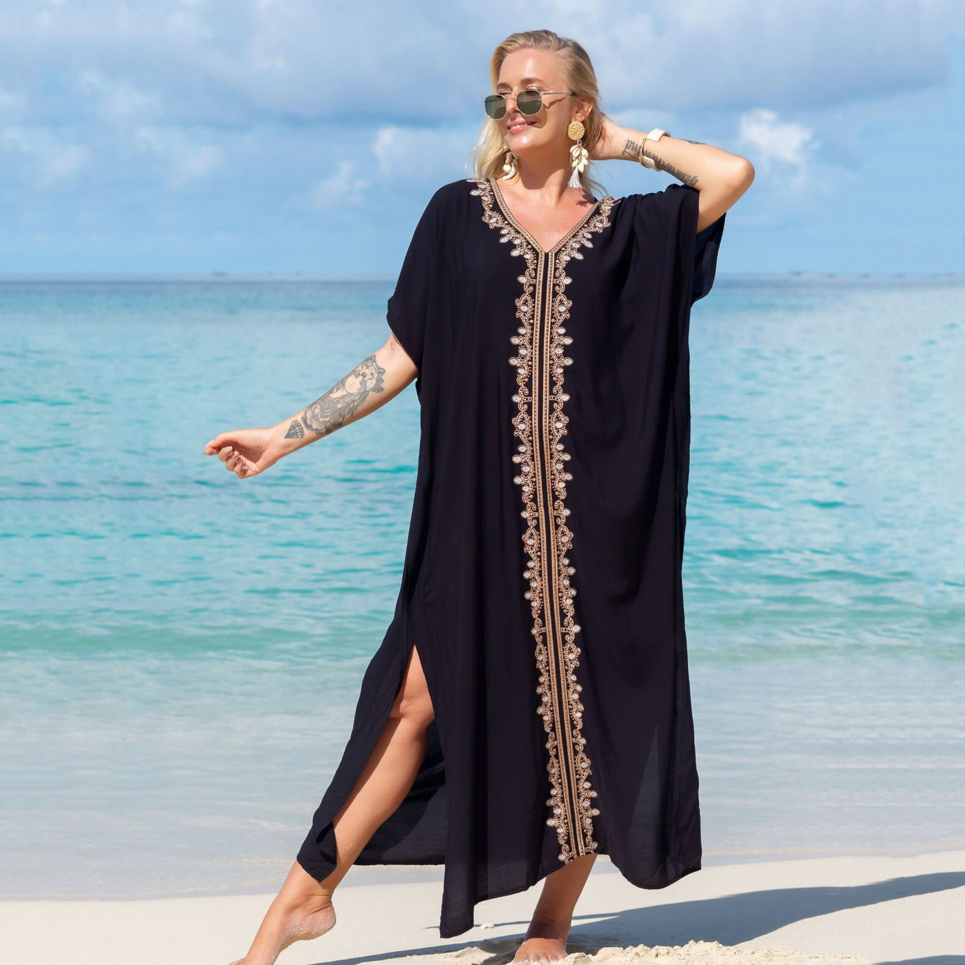 Rayon Eyelet Embroidered Robe Vacation Casual Beach Bikini Cover - Divinerebel