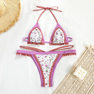 Strap Split Swimsuit Women Sexy Patchwork Backless Print Bikini - Divinerebel