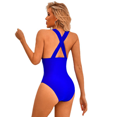 Swimwear Women  Slimming Seaside Conservative One-Piece Swimsuit Solid Color Swimsuit - Divinerebel