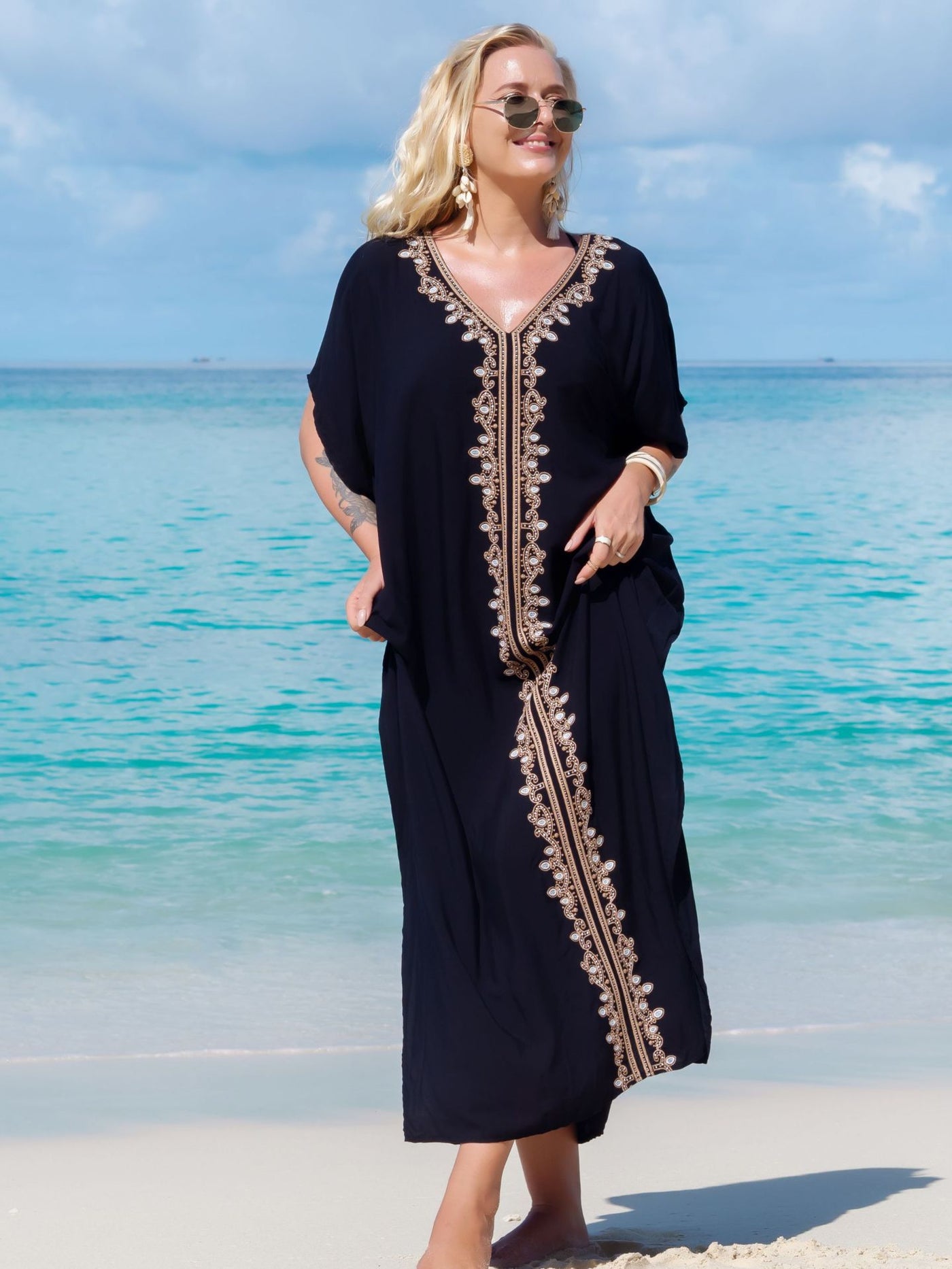 Rayon Eyelet Embroidered Robe Vacation Casual Beach Bikini Cover - Divinerebel