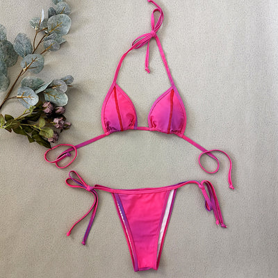 Bright Line Color Blooming Bandage  Bikini Two-Piece Set - Divinerebel