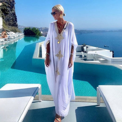 Embroidery Robe Beach Jacket Sun Protection Long Skirt Bikini Blouse Swimsuit Outwear Women - Divinerebel