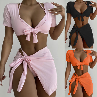 Bikini New Bikini Four-Piece Suit Swimsuit  Swimsuit Women Pure Color Swimsuit Match Sets Bikini - Divinerebel