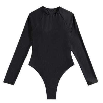 Long Sleeve One-Piece Swimsuit Long Sleeve Backless Sexy Swimsuit T-Back Light Diamond One-Piece Swimsuit - Divinerebel